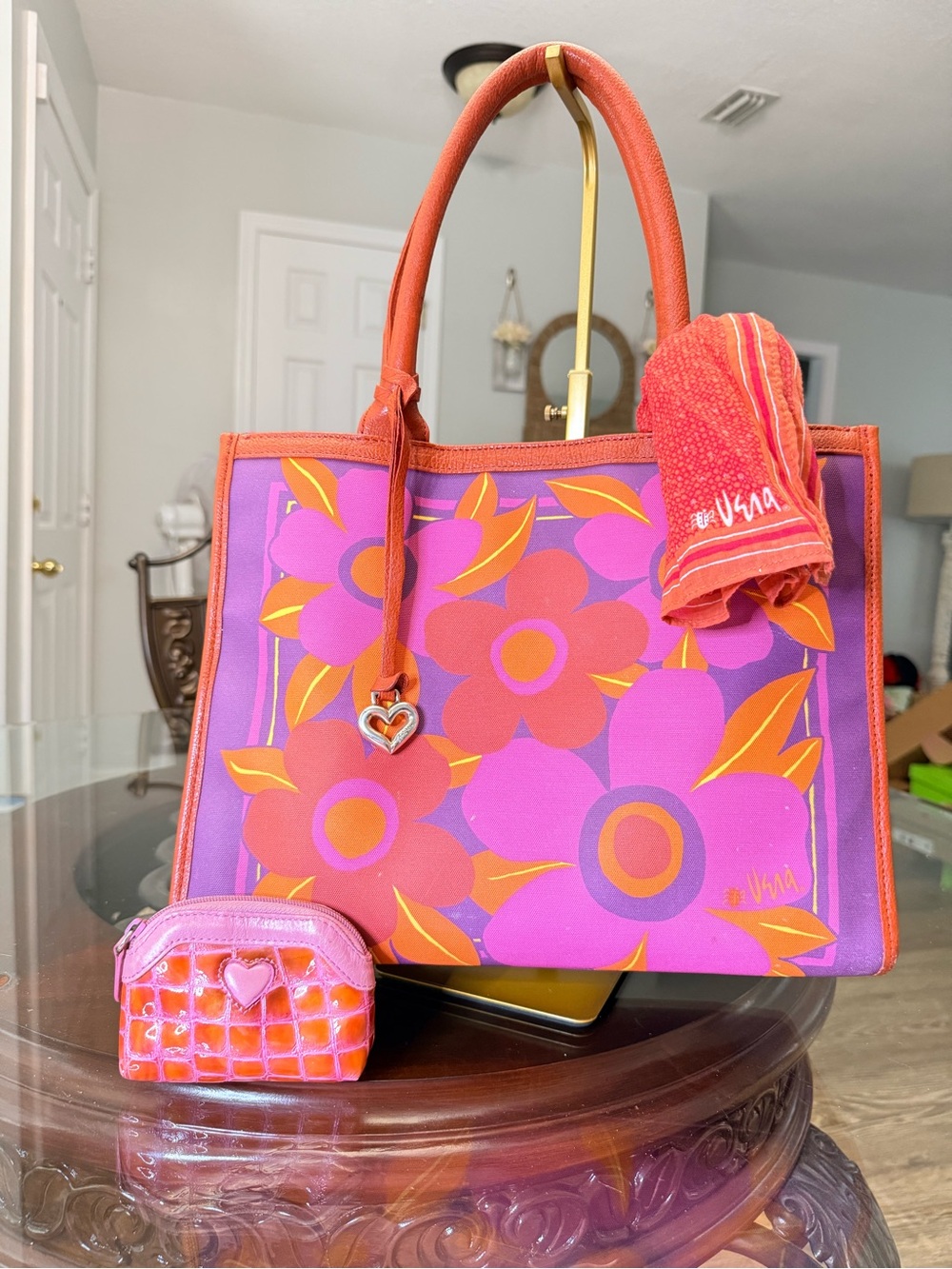 Brighton and Vera Collab Floral Canvas Tote Bag with scarf and coin pouch set - Picture 2 of 9